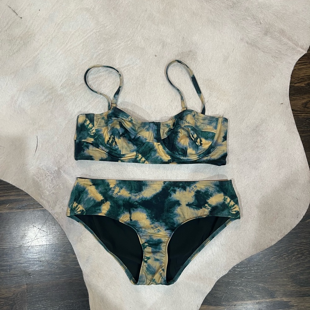 Ulla Johnson Green and Yellow Tie-Dye Bikini Set